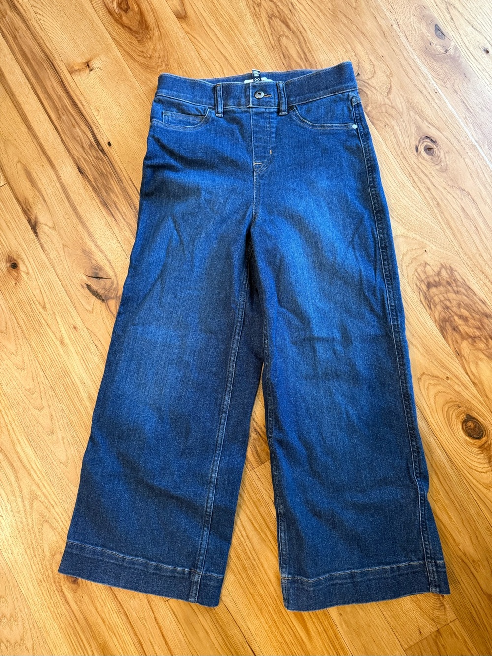 SPANX Wide-Leg Crop Jeans in Deep Blue Denim
